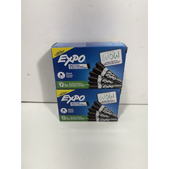 Expo Low Odor Chisel Tip Dry Erase Markers Black 12 Pack 80001 Lot Of 2 Total 24 - Picture 1 of 6